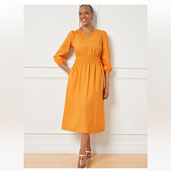 Talbots Smocked Poplin Midi Dress - Size 10 Petite - Picture 2 of 6